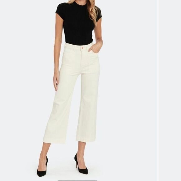 Anthropologie  DL1961 Marianna Hewitt  Hepburn Cream  High Rise Wide-Leg Jeans - - Picture 1 of 10